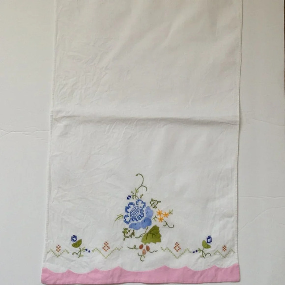 Vintage Handmade Embroidery Chair Sofa Backs Cotton Linens Floral Applique - Picture 4 of 9